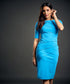 Ponte Half Sleeve Bodycon Blue Dress