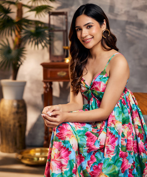 Twisted Green Printed Chiffon Maxi