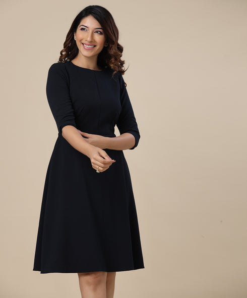 Shoulder Detailed Formal Navy Dress