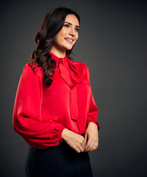 Sleeve Elasticated Balloon Sleeve Satin Top