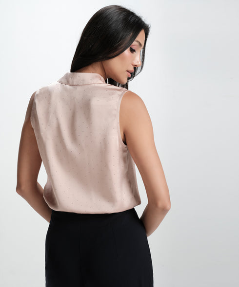 Glitter Detailed Vneck With Shoulder Pleated Top