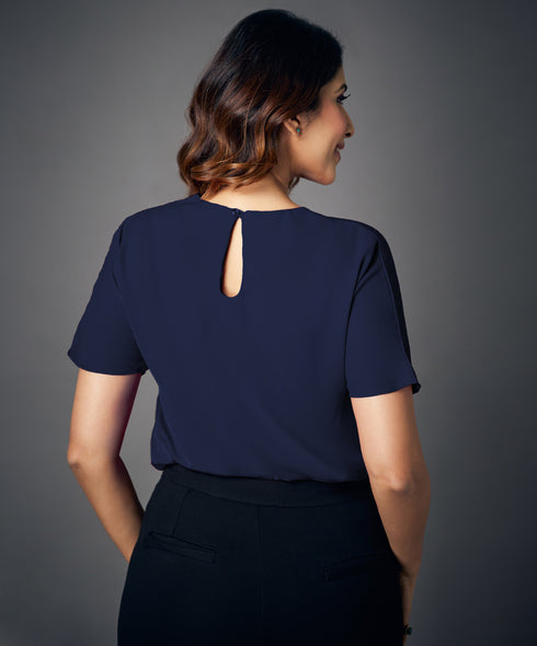 Front Twisted Short Sleeve Blue Top