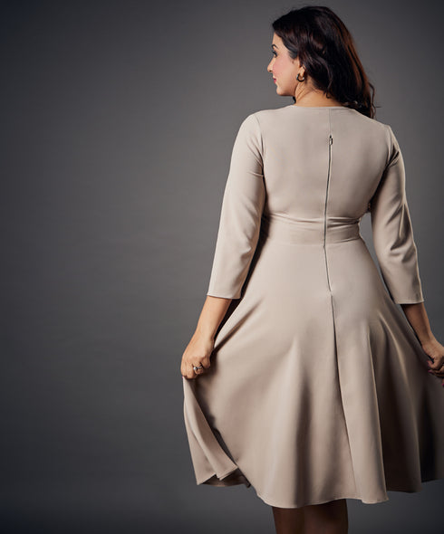 Side Looped Skater Beige Dress