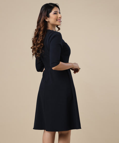 Shoulder Detailed Formal Navy Dress