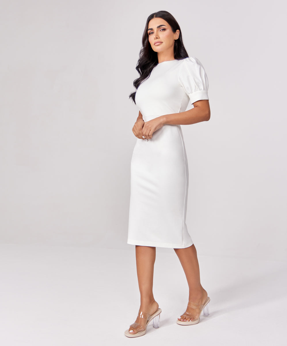 Sleeve Detailed White Bodycon Dress – Zigzag