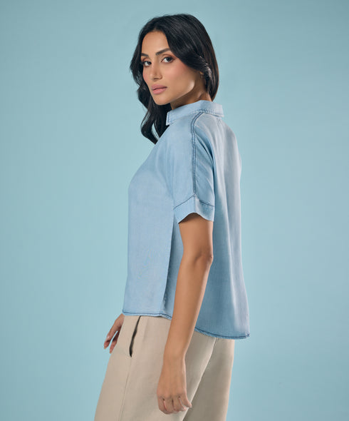 Tencel Oversized Short-Sleeve Shirt