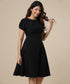 Front Neck Pleated Skater Black Dress