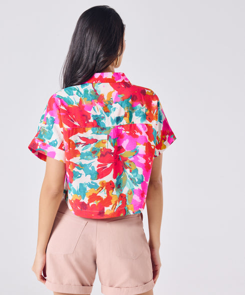 Crop Printed Shirt With A Classic Collar