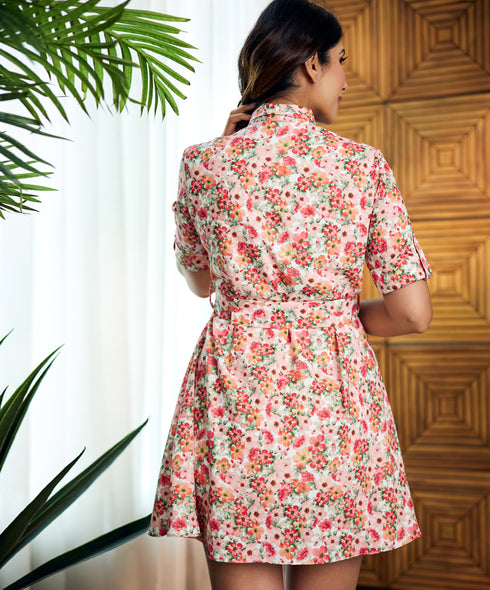 Oversized Sleeve Printed Mini Dress