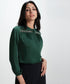 Long Sleeve Trim Attached Green Satin Top