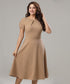 Front Neck Pleated Skater Beige Dress