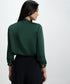 Long Sleeve Trim Attached Green Satin Top