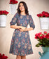 Puffed Sleeve Skater Blue Printed Dress