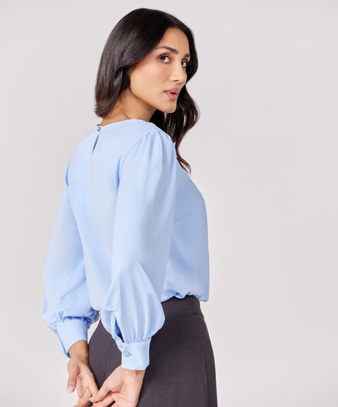 Satin Long Blue Sleeve Top