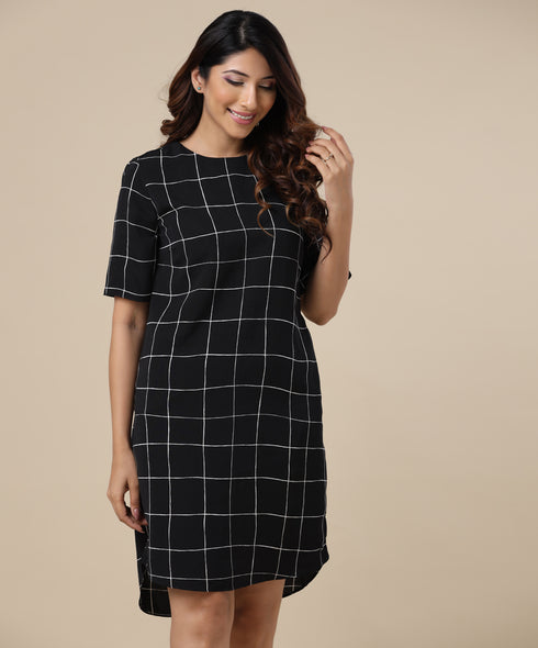 Stripe Shift Black Dress