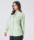 Mandarin Collar Cotton Oversized Shirt- Baby Green