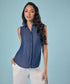 Sleeveless Hidden Placket Tencel Shirt Top