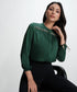 Long Sleeve Trim Attached Green Satin Top