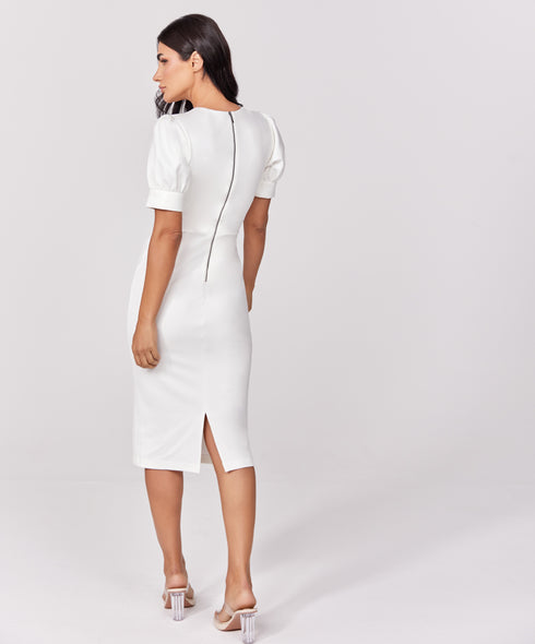 Sleeve Detailed White Bodycon Dress