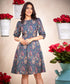 Puffed Sleeve Skater Blue Printed Dress