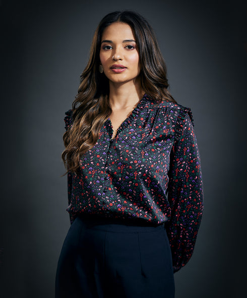 Chiffon Printed Vneck Shirt Top