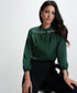 Long Sleeve Trim Attached Green Satin Top
