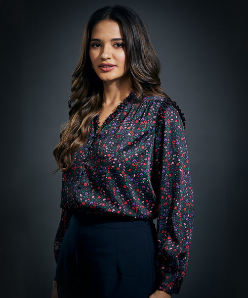 Chiffon Printed Vneck Shirt Top