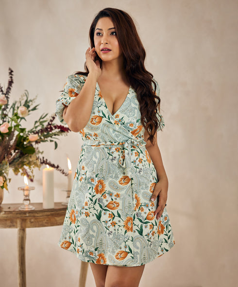 Mini Vneck Overlap Half Sleeve Dress