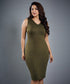 Vneck Sleeveless Bodycon Khaki Dress