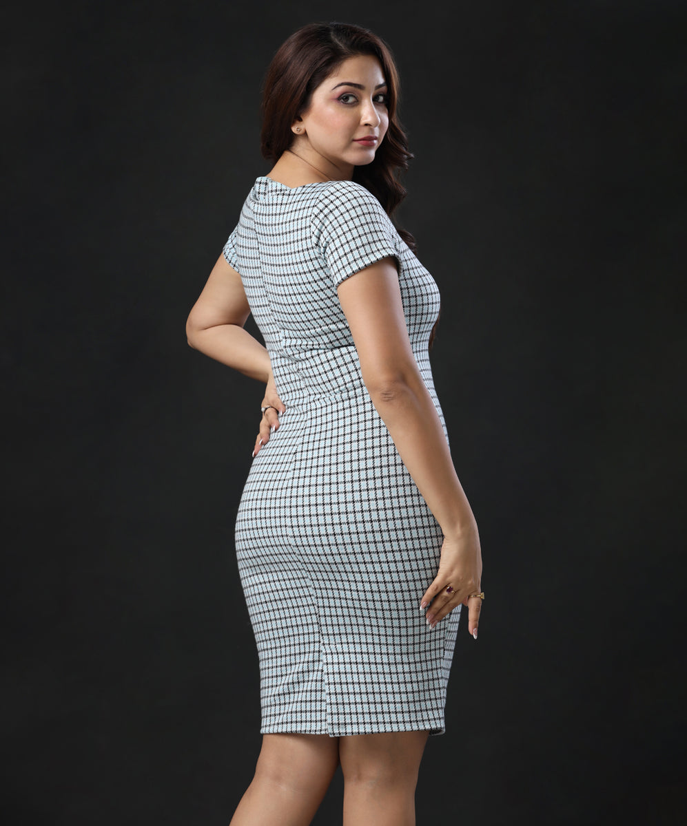 Square Neck Plaid Bodycon Dress Zigzag