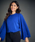 Sleeve Pleated Chiffon Royal Blue Top
