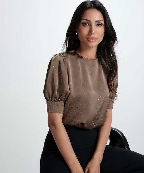 Half Sleeve Glitter Dotted Satin Pink Top