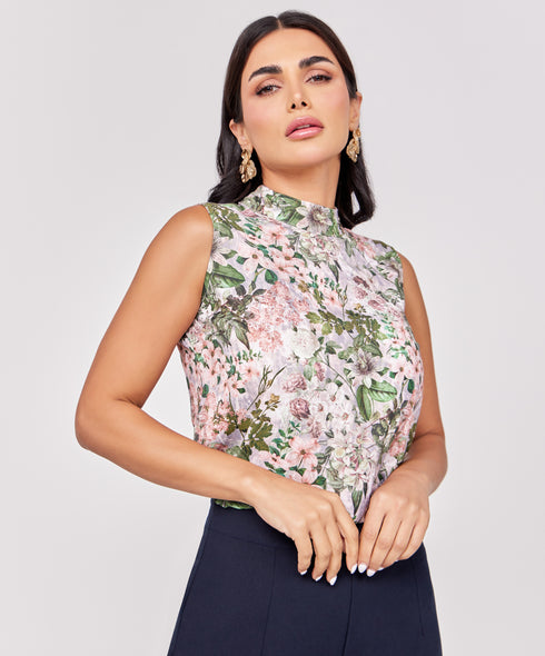 Sleeveless Vintage Printed Chiffon Top