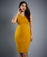 Vneck Sleeveless Bodycon Mustard Dress