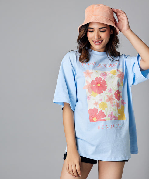 Oversize Light Blue Floral Tshirt