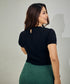 Trim Attached Short Sleeve Black Top