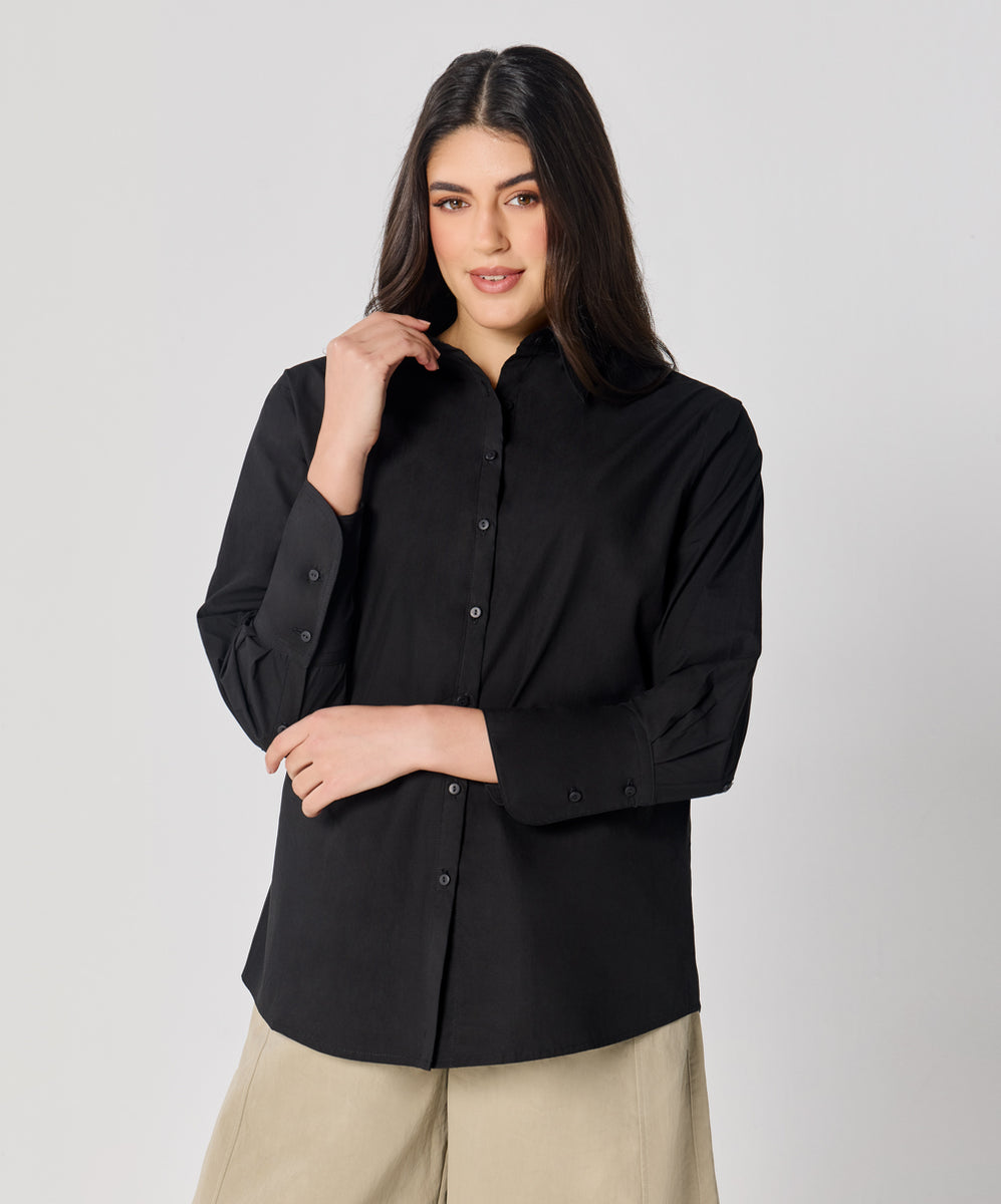 Cotton Over Sized Black Long Sleeve Shirt