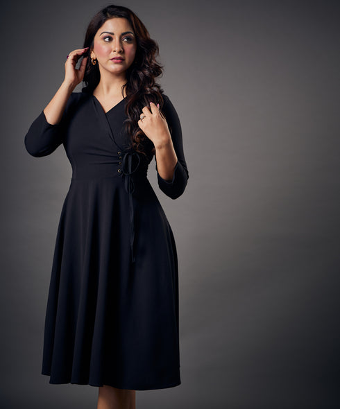 Side Looped Skater Black Dress