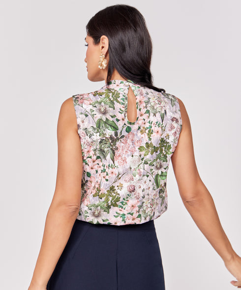 Sleeveless Vintage Printed Chiffon Top