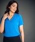 Scalloped Detailed Short Sleeve Blue Top