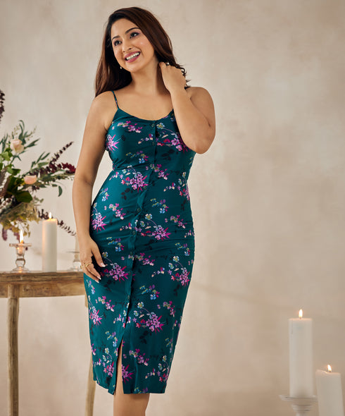 Body Hugging Printed Green Dress