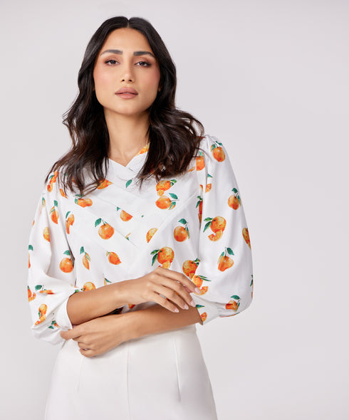 Orange Printed Chiffon Top