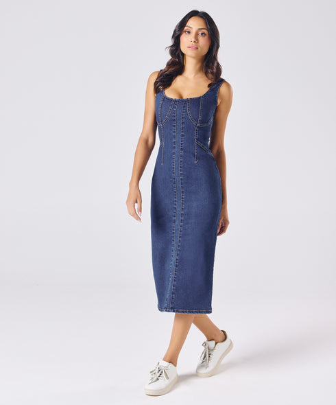 Scoop Neck Denim Body-Con Dress