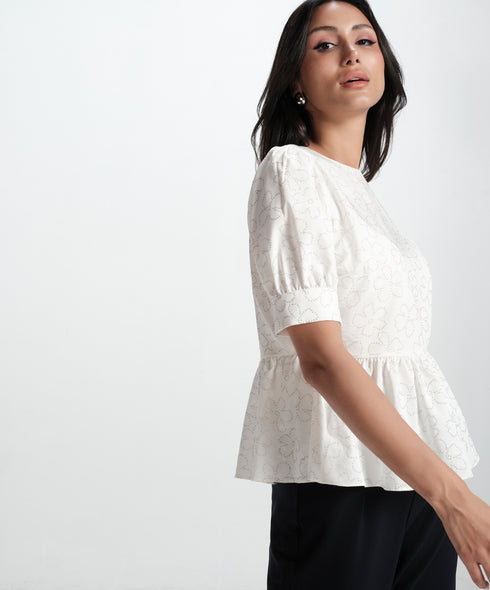 White Cotton Formal Peplum Top