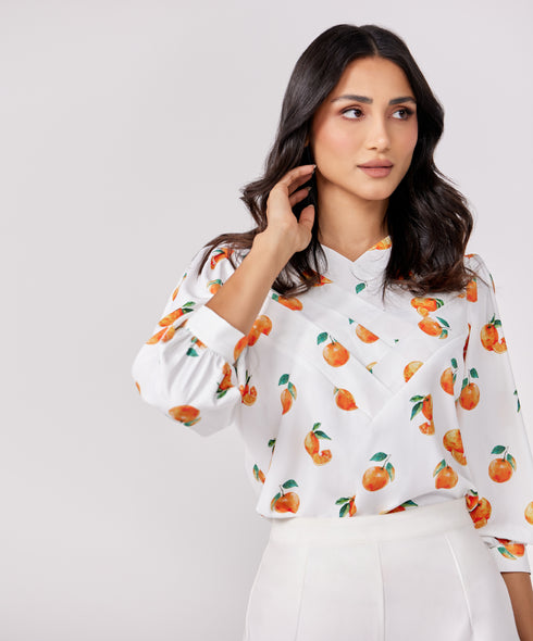Orange Printed Chiffon Top