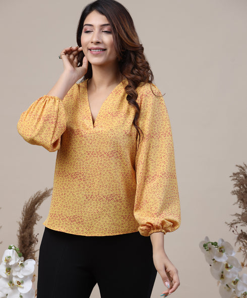 Vneck Long Sleeve Printed Top