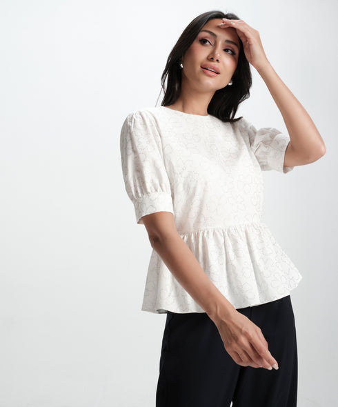 White Cotton Formal Peplum Top