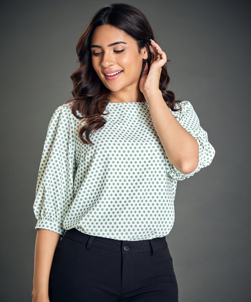 Polka Dot Print Puff Sleeve Blouse