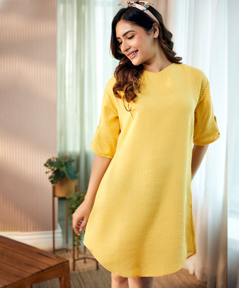 Loose Fitted Cotton Yellow Dress