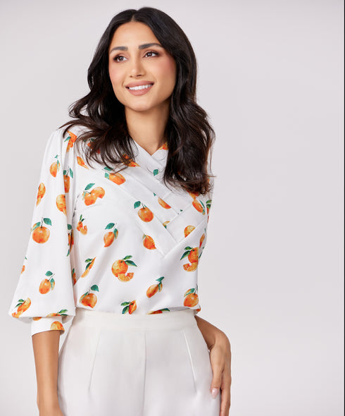 Orange Printed Chiffon Top